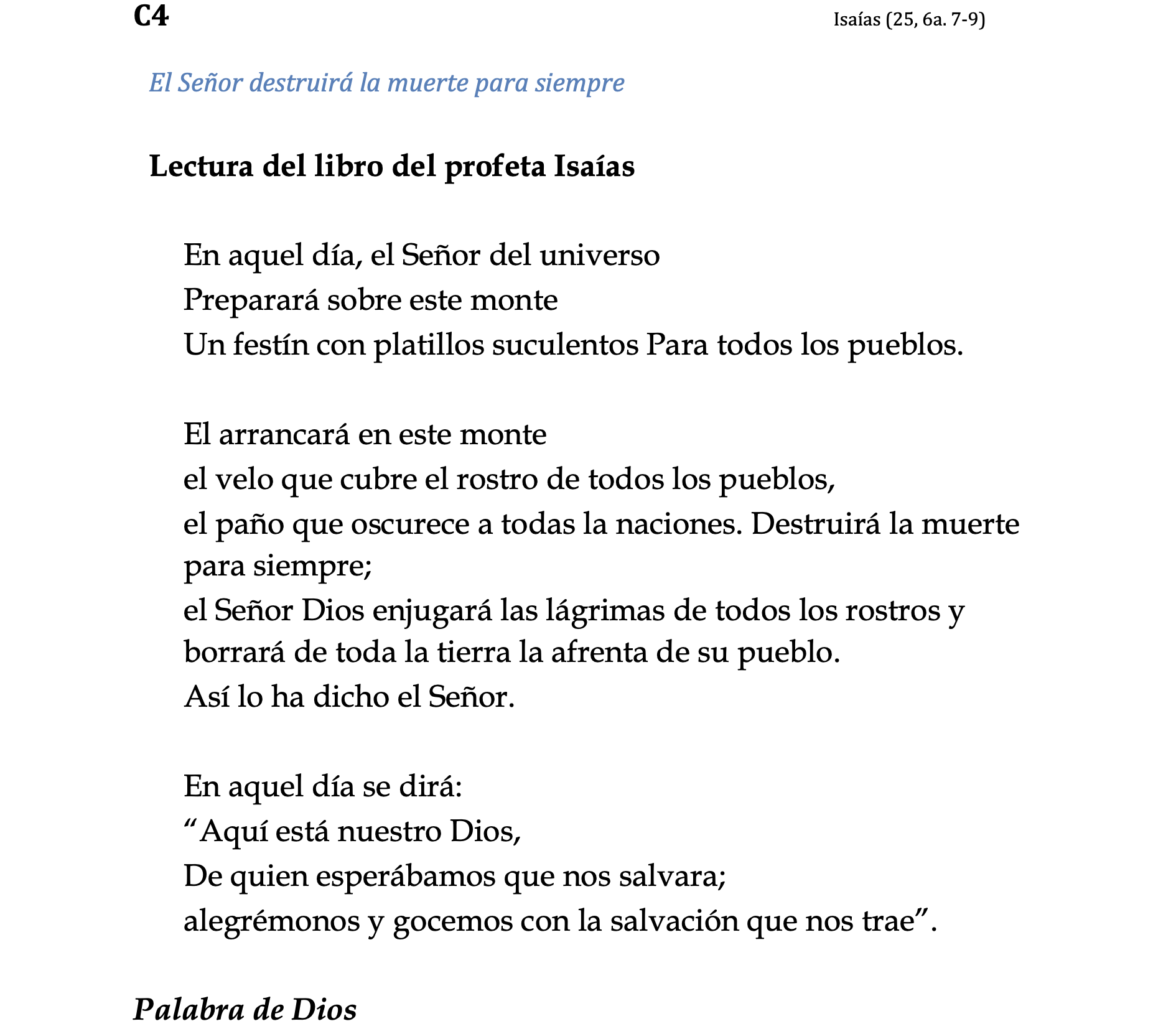 Isaias 25, 6a. 7-9