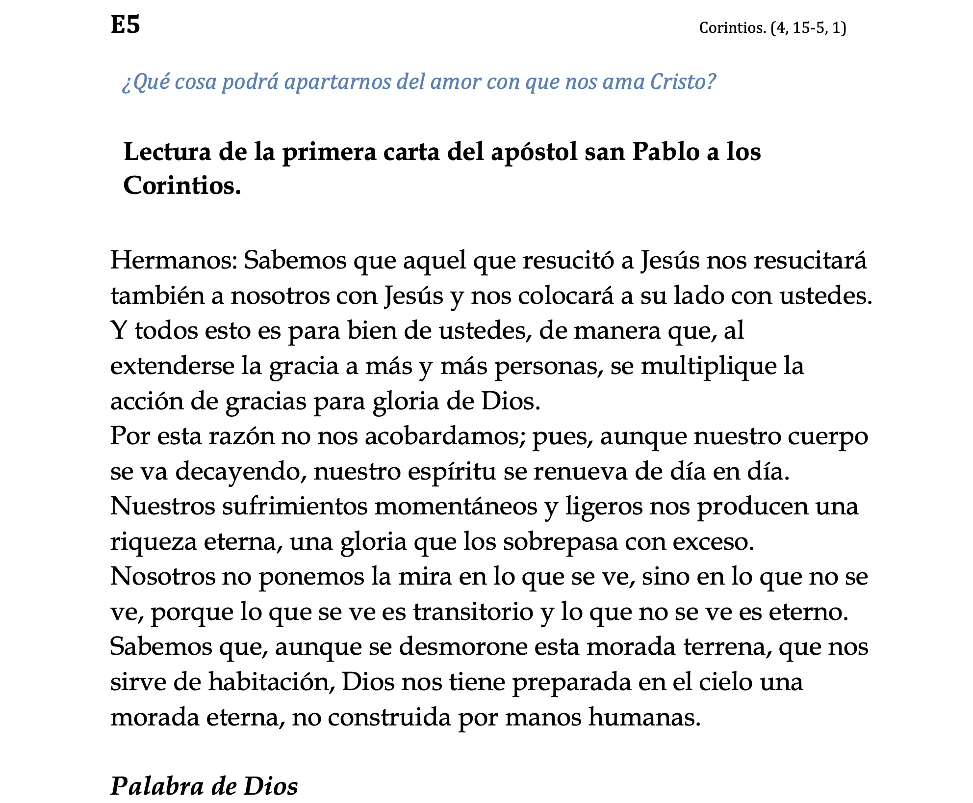 2 Corintios 4, 14-5, 1