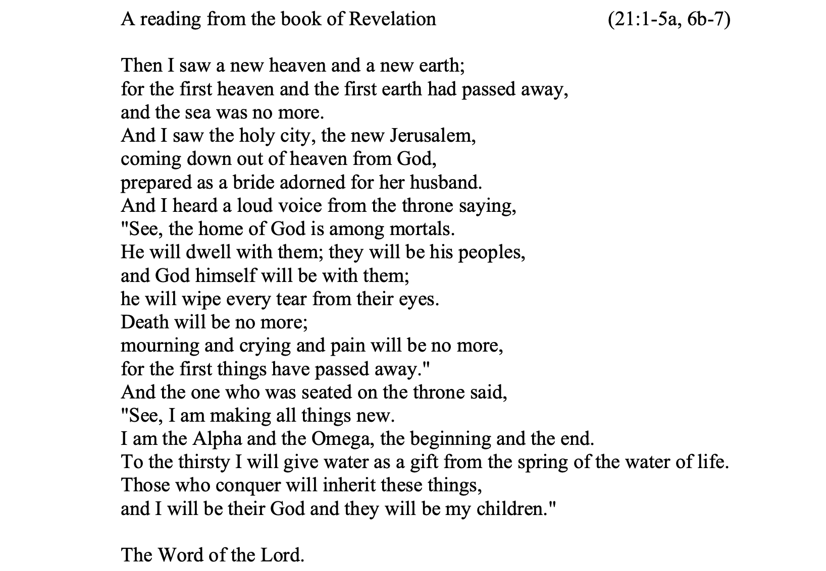 Revelation 21:1-5a, 6b-7