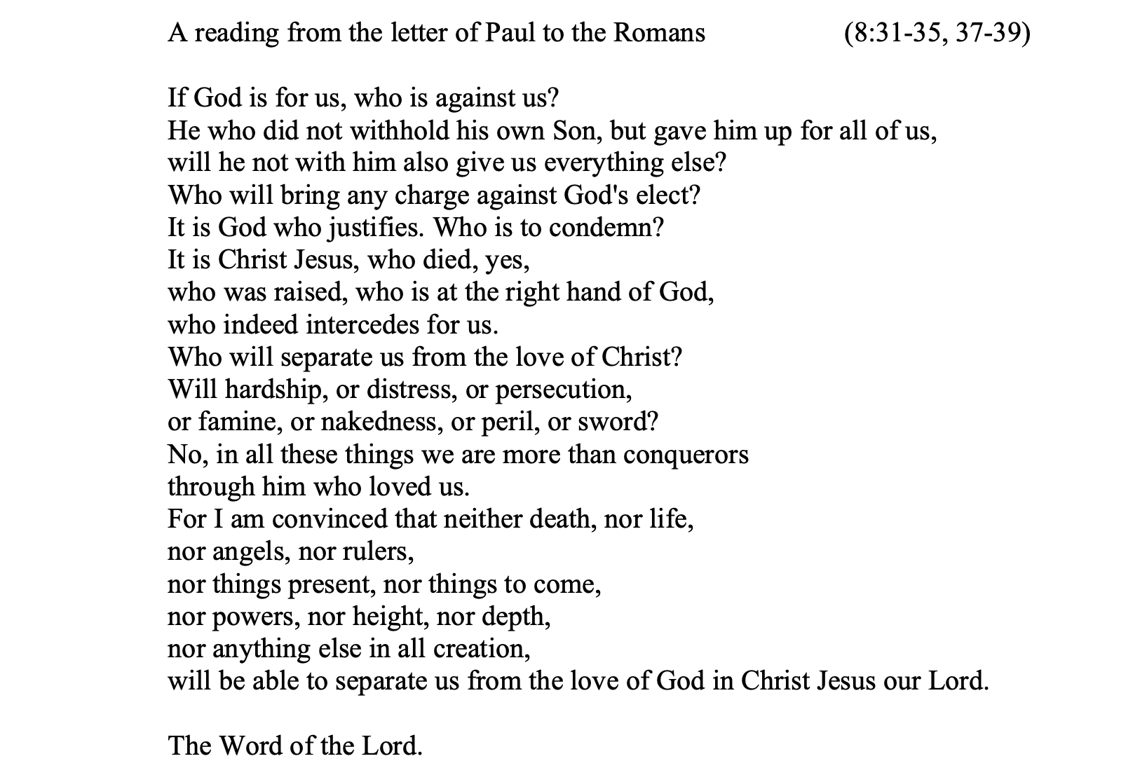Romans 8:31b-35, 37-39