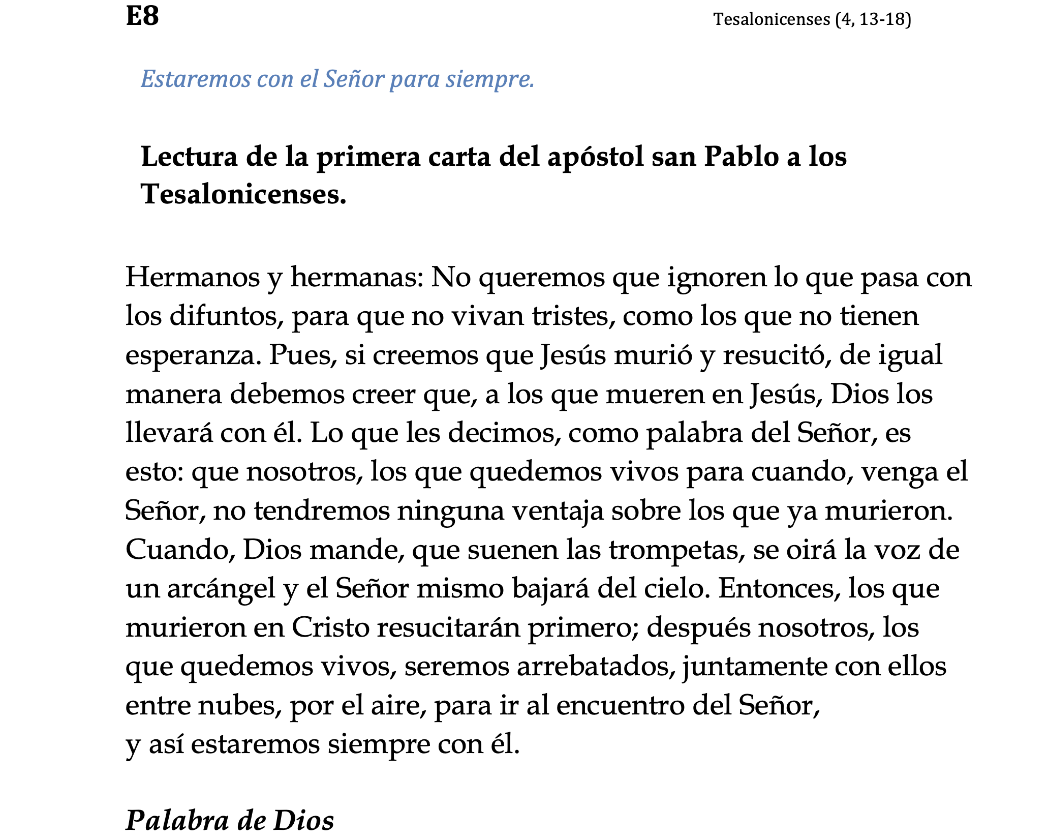 1 Tesalonicenses 4, 13-18